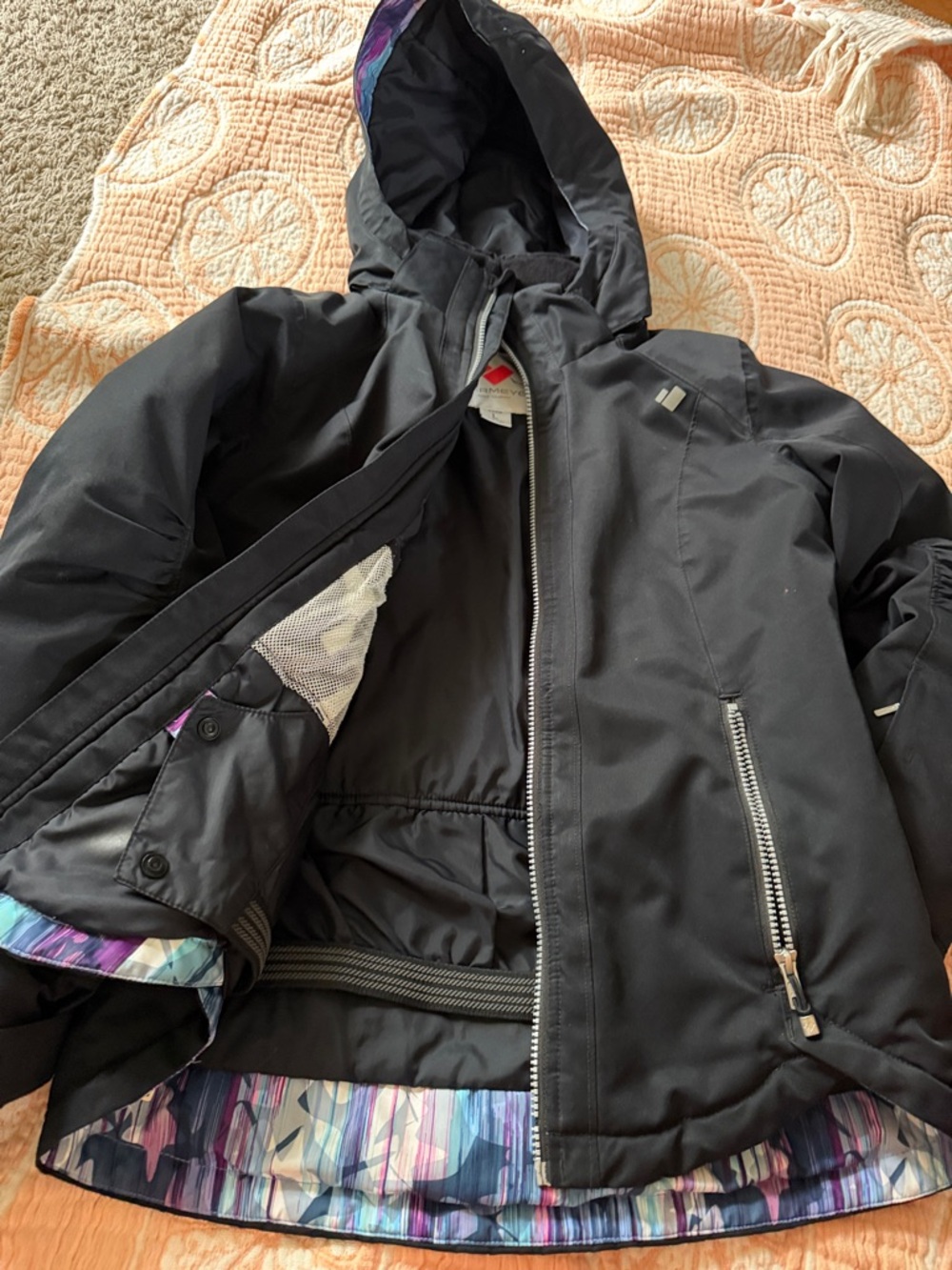 Obermeyer Black Kids Puffer Jacket with Multicolor Lining